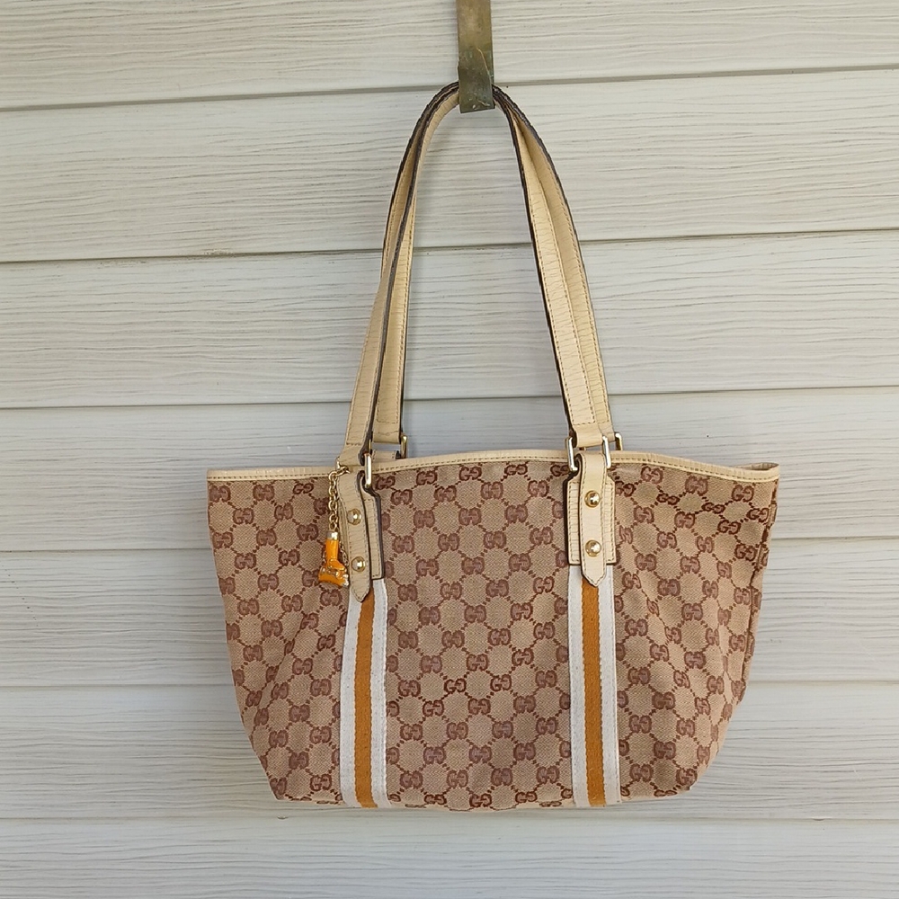 Gucci GG Canvas Tan and Brown Signature Tote/Shoulder Bag